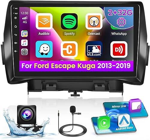 Roinvou Estéreo Android CarPlay 2+32G para Ford Escape Kuga 2013-2019, pantalla táctil de 9 pulgadas, navegación GPS en el tablero con CarPlay