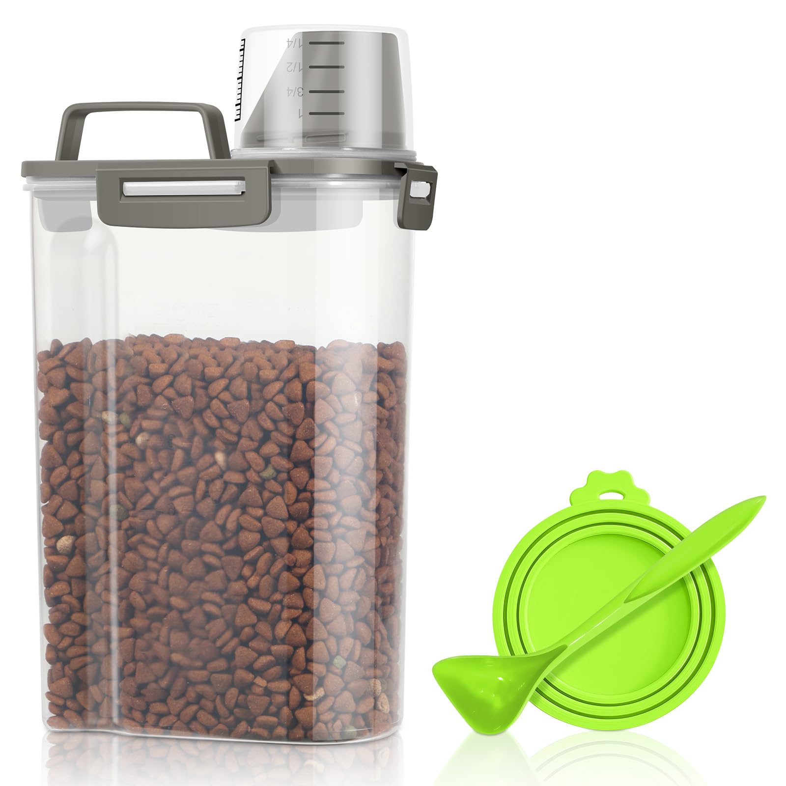 TBMax Small Dog Food Storage Container 3 Qt with Cat Food Can Cover and Mixing Spoon, Portable Travel Pet Food Dispenser with Large Spout and Cup
