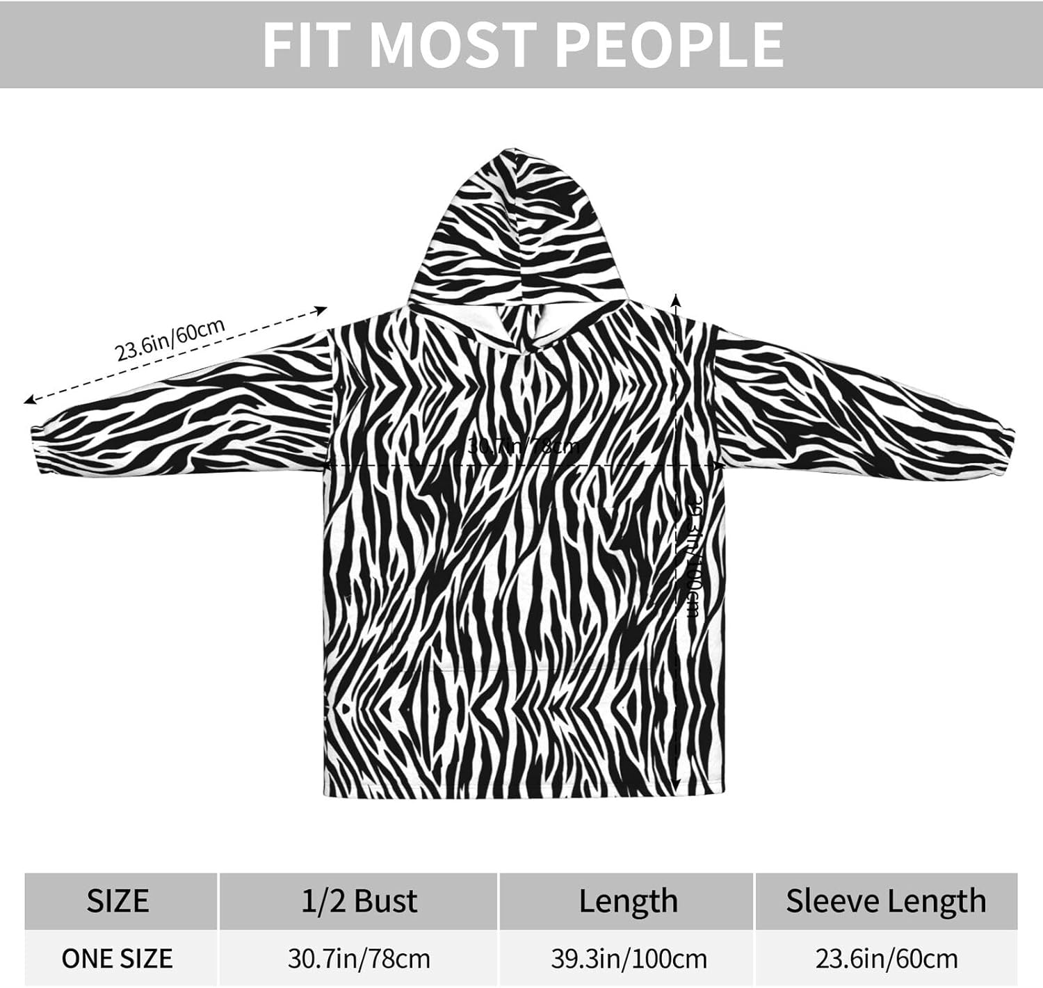 MUSM Zebra Print Print Blanket Hoodie Fleece Sweatshirt Blanket With Sleeves And Pockets