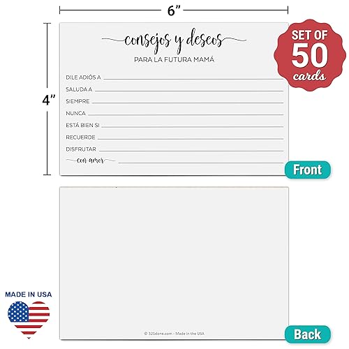 Miniatura 2 de 321Done Consejos para la futura mamá - Tarjetas españolas blancas 4x6 (50 tarjetas) - Hecho en Estados Unidos, Consejos y Deseos Para la Futura Mama