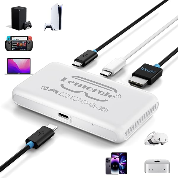 Meta Quest 3/3S/2/Pro 互換 コンソール / PS4 / PS5 / PC/Switch 2 対応 HDMI USB-C キャプチャーボード 1080P 60Hz リンクケーブル代わり 遅延なし USB-C 接続 PD 100W 急速充電対応 ビデオキャプチャ 1080P@60FPS 録画 配信用 (クラウドホワイト) - 1