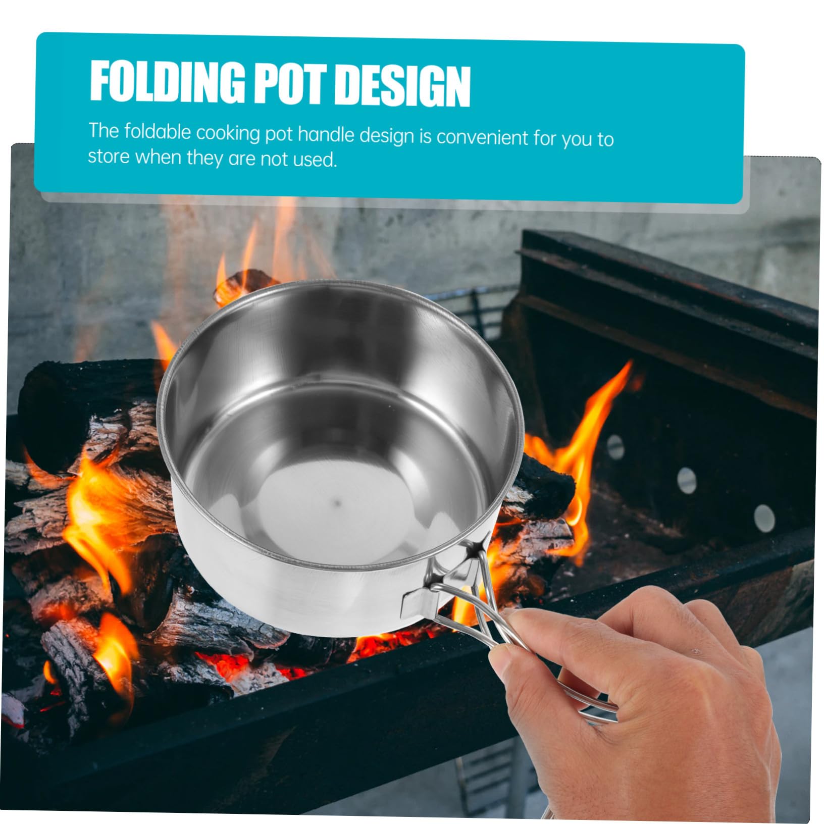 Cabilock Ensemble Cuisine De Camping INOX 8 Pièces, Marmite Et Poêle Pliables, Ustensiles Résistants à La Rouille, Portable pour Pique-niques Randonnée Barbecue en Plein Air