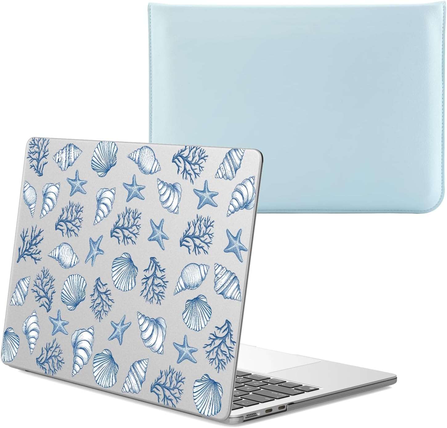 for MacBook Pro 13 Inch Case M2 2026-2016 Release A2338 M1 A2251 A2289 A2159 A1989 A1708 A1706 Matte Clear Hard Shell Case Aesthetic Ocean Conch Seashell & Blue Laptop Sleeve
