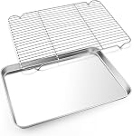 Large Baking Sheet with Rack Set, E-far 20”x14” Stainless Steel Cookie Sheet Pan for Oven Cooking Roasting, Rimmed Metal Tray with Wire Cooling Rack for Bacon Meat Steak - Dishwasher Safe