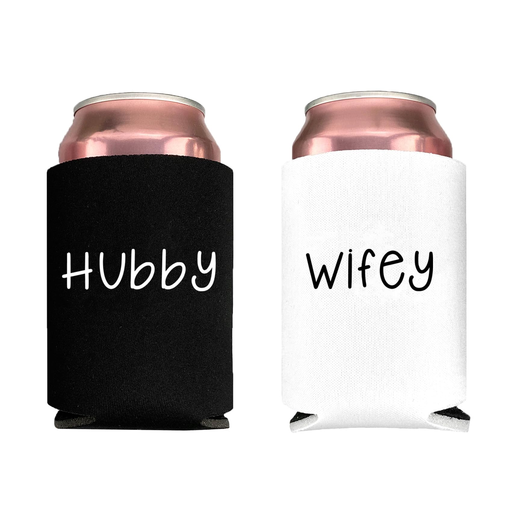 Pink Palm CoPink Palm Co. Wedding Set of 2 Can Coolers | Can Holders for Bride and Groom | Beverage Insulators for Newlyweds | Wedding Toast | Engagement Party | Honeymoon (Hubby & Wifey)