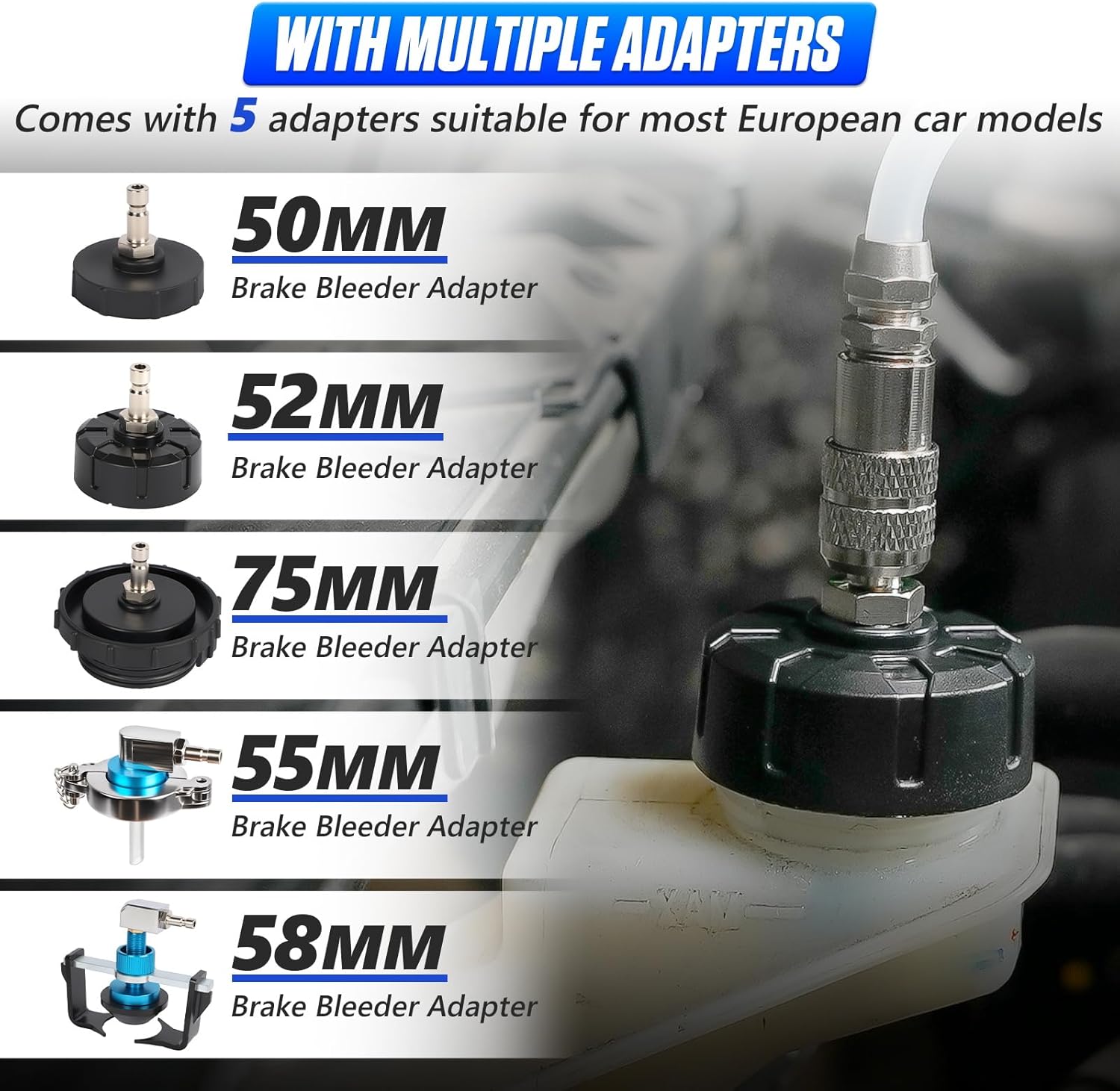 BELEY 3L Manual Brake Bleeder Fluid Pump, One Man Professional Brake Bleeder Kit with 4 Master Cylinder Adapters & 1L Brake Bleeder Bottle Suitable for Most Vehicles