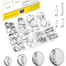 140Pcs 20/25/30/35mm Brooch Blank Round Tray with Brooch Pin Backs Kit, Silver Brooch Clasps Pin Disk Base Disc Blank Flat Trays for DIY Jewelry Craft Making Accessories