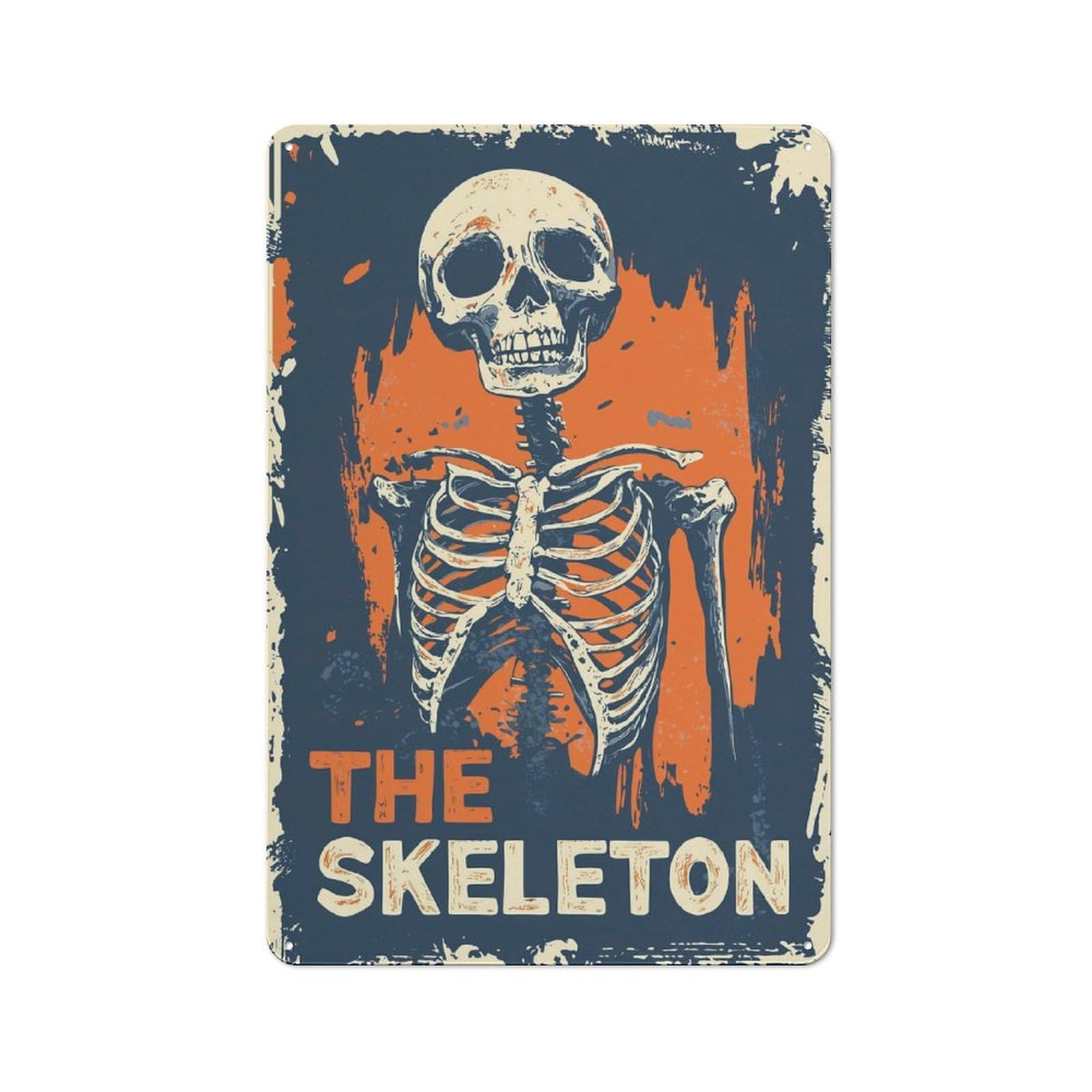 Junmoney Halloween The Skeleton Metal Plaque 30X20cm With For Hallway Wall, Rustic Decor, For Garage, Workshop And Man Cave Decoration