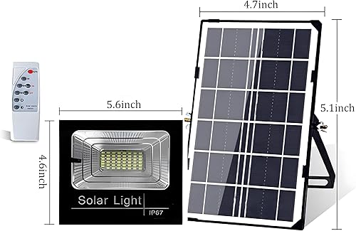 Miniatura 2 de DuBom Luz de inundación solar de 30 W a 800 W, 6000 K, control remoto al aire libre, luz de seguridad de energía solar impermeable IP67, encendido y