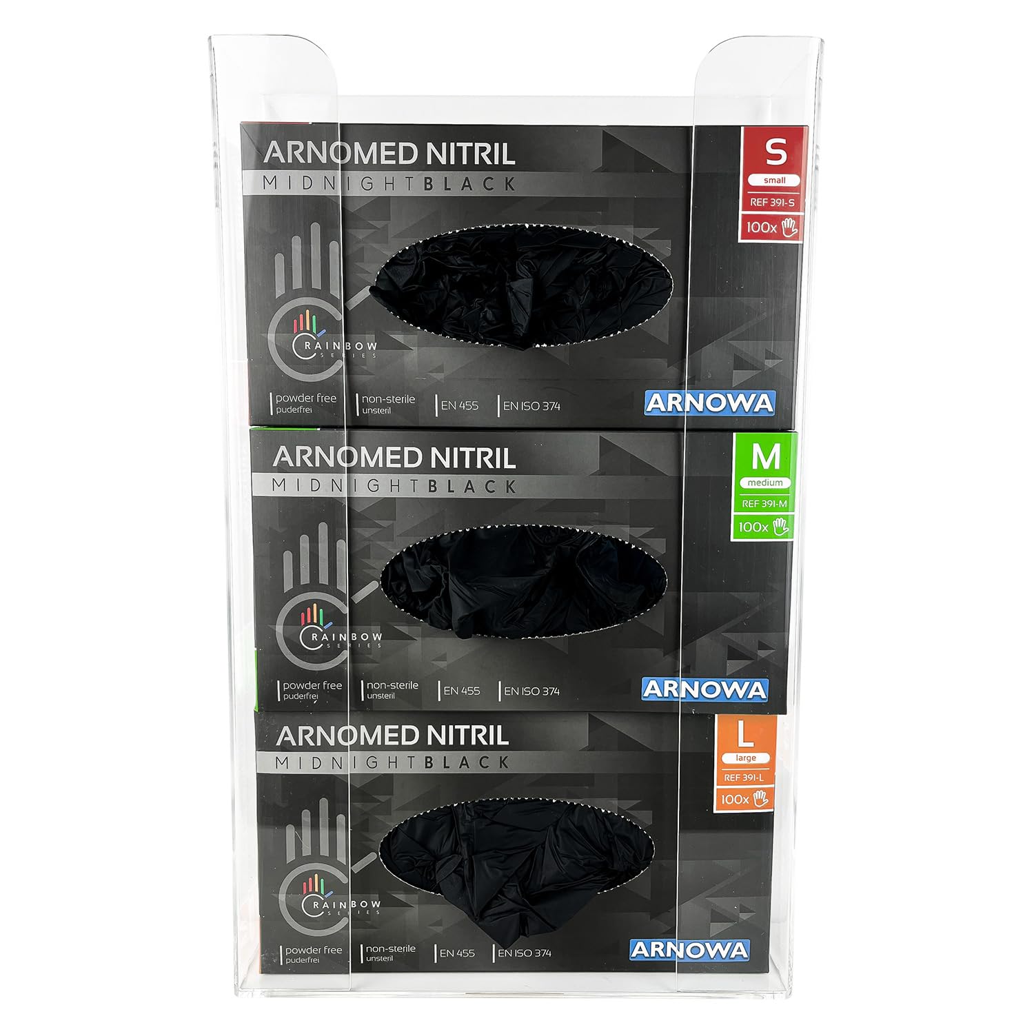 ARNOMED Porta guanti in lattice 3 dispenser parete per 3 scatole acrilico trasparente 24,6x8,1x41 cm