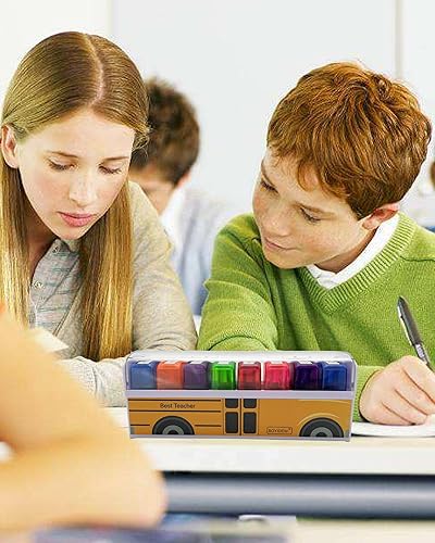 Miniatura 5 de Paquete de 8 sellos de goma autoentintados para profesores, sellos fotosensibles para niños, para educación escolar