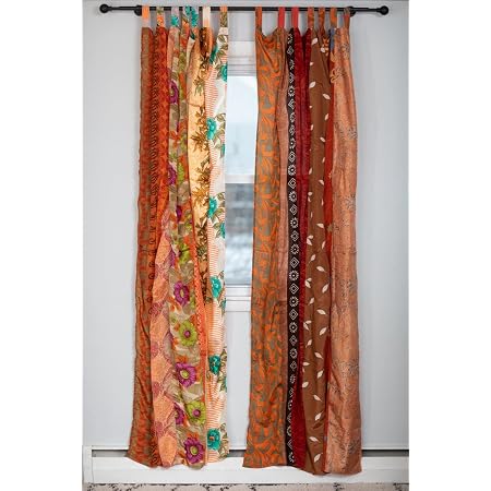 Rajbhoomi Handicrafts Indiano Vecchio Sari Colore Rosa Tenda Porta Drappo Finestra Decor Sari Hippie Riciclare Tende 84 inches Long