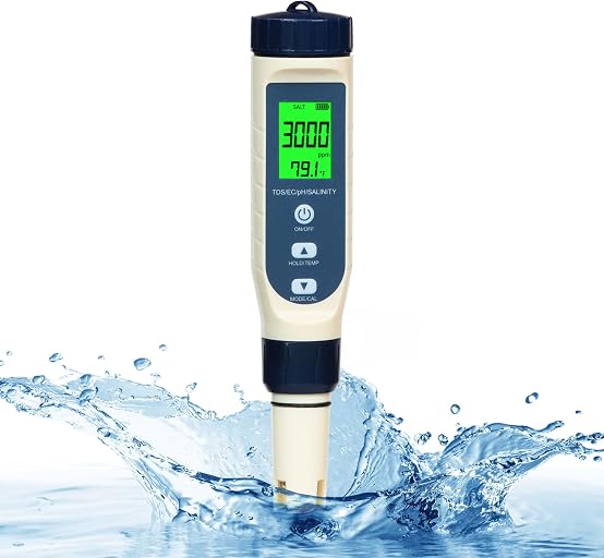 All-New 2026 Pool Salt Tester & pH Meter | Digital 5-in-1 Salinity, pH, Temperature, EC & TDS Meter for Pools, Hot Tubs, Aquariums, Hydroponics, and Drinking Water – High Accuracy & Easy Calibration