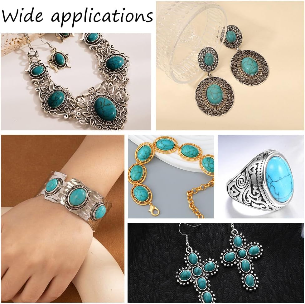arricraft About 108 Pcs Synthetic Turquoise Cabochons, 7 Sizes Dyed Flat Back Oval Texture Gemstone Tiles Stone Cabochon Tile for Bracelet Necklace Earrings Cameo Jewelry Making - Image 6