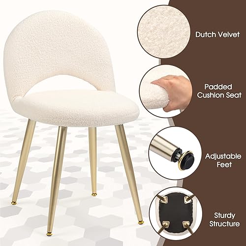 Miniatura 4 de Silla de tocador con respaldo ajustable, taburete de tocador de maquillaje de sherpa con respaldo sin brazos, silla multifunción para vestir en