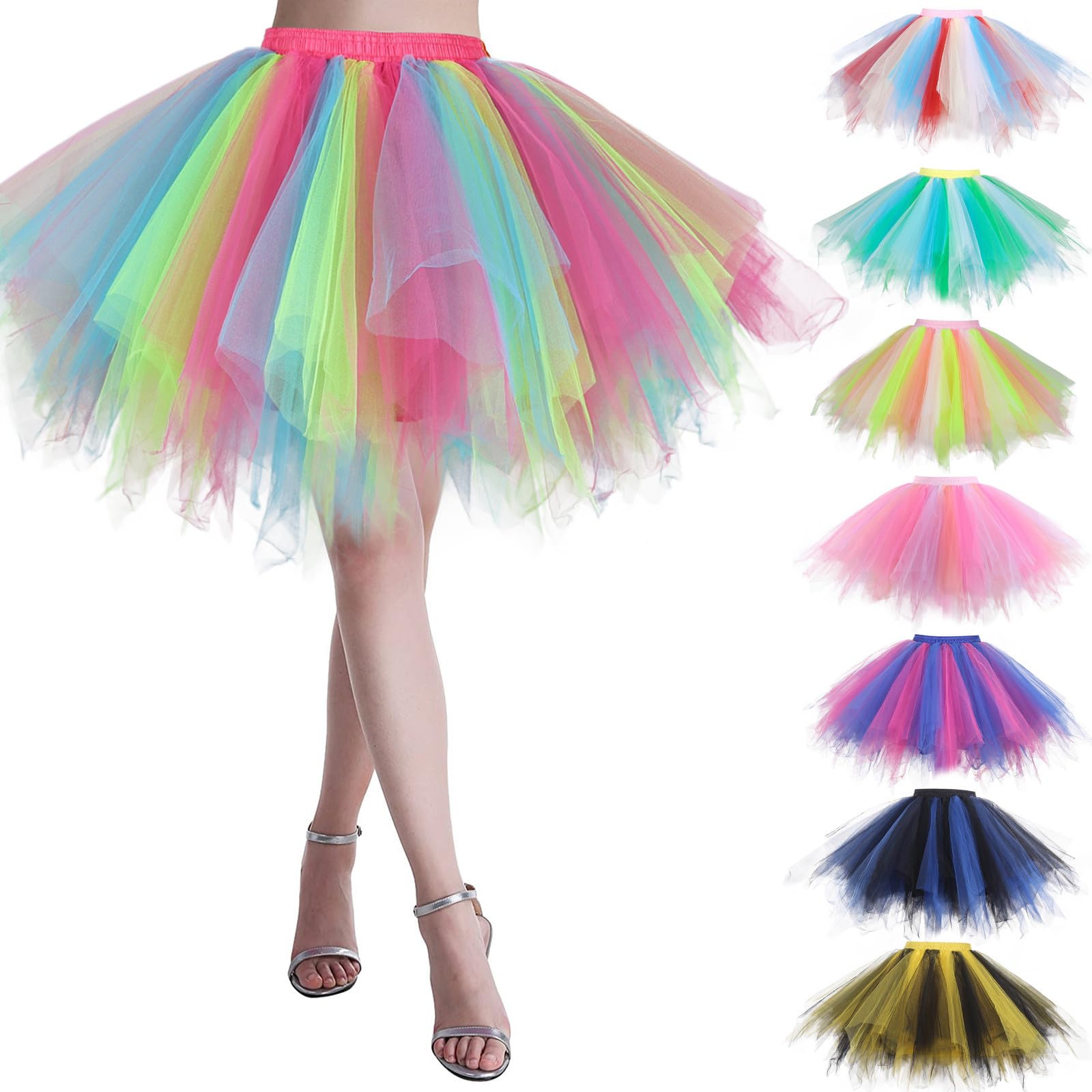 Karneval Bunter Tüllrock Damen Elastische Rock 50er Jahre Kostüm Tutu Rock Mehrschichtiges Lagig Tüll Unregelmäßiger Faschingskostüme Party Tanzkleid Kurz Karnevalskostüm Ballett Teen Dance Dress Up