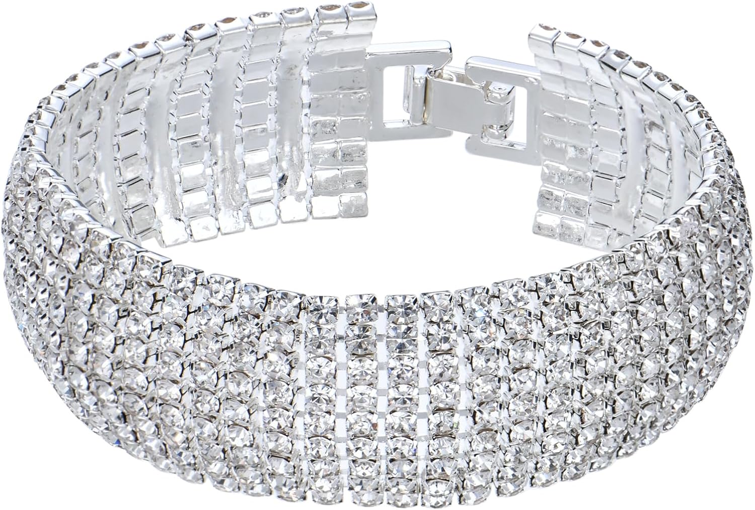 Sparkly Silver Plated Rhinestone Crystal Wide Multilayer Chain Link Bracelet for Women Wedding Prom Costume Jewelry Sparkly Silver Plated Rhinestone Crystal Wide Multilayer Chain Link Bracelet for Women Wedding Prom Costume Jewelry