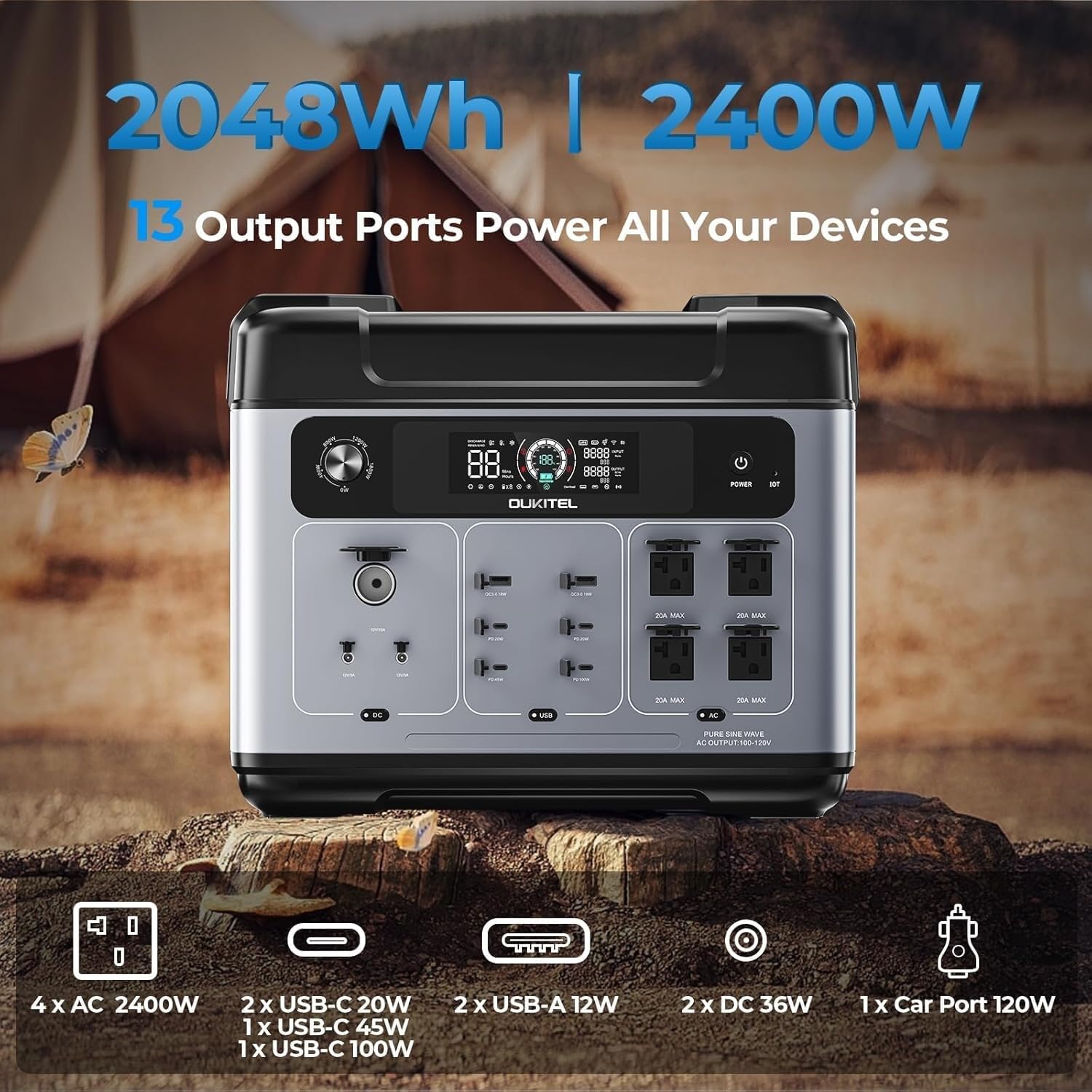 OUKITEL P2001 Plus showing 13 output ports