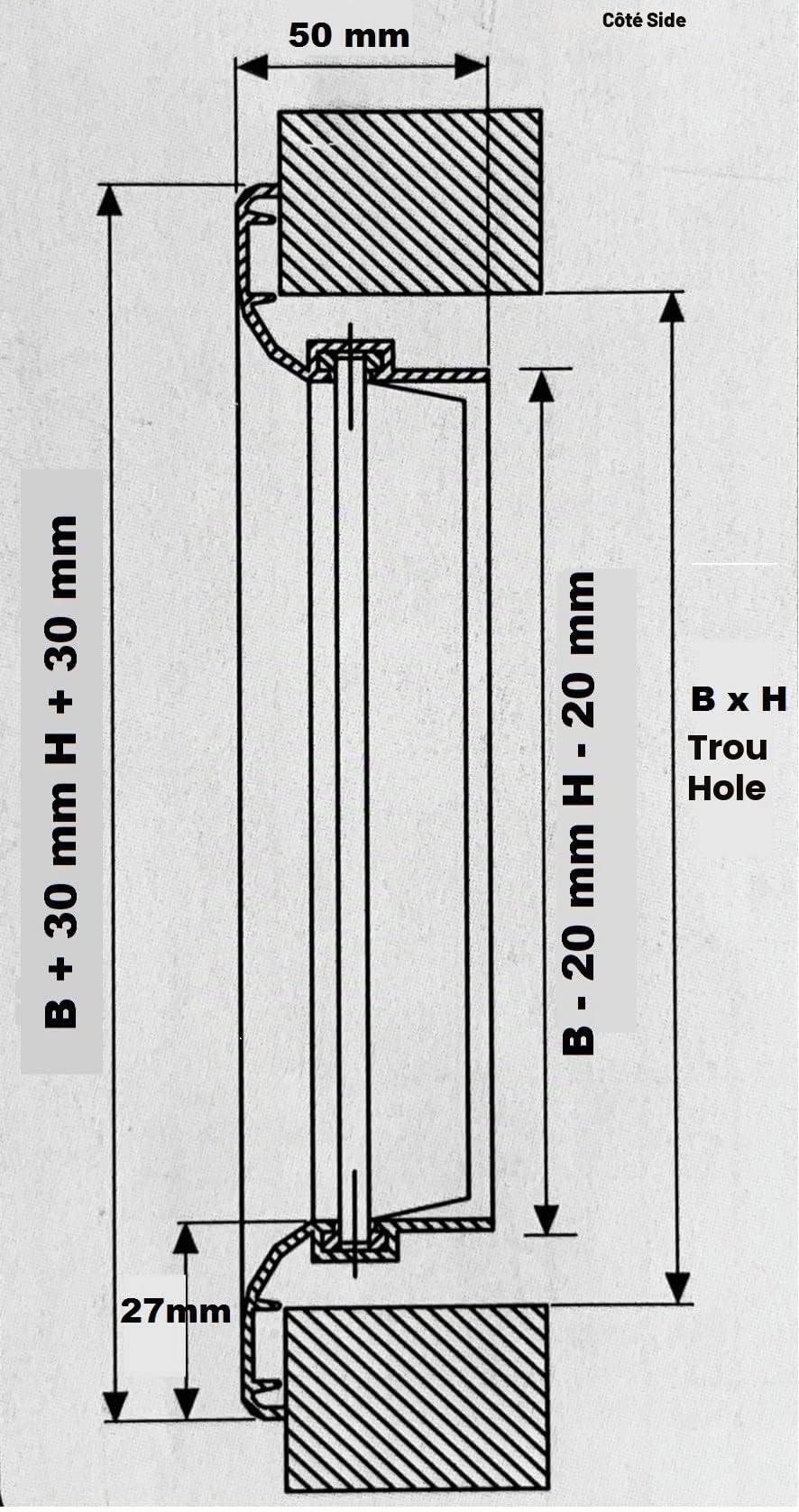 Grille de reprise et de soufflage d’air pour conduit de climatisation par canalisation, 500 x 150 mm