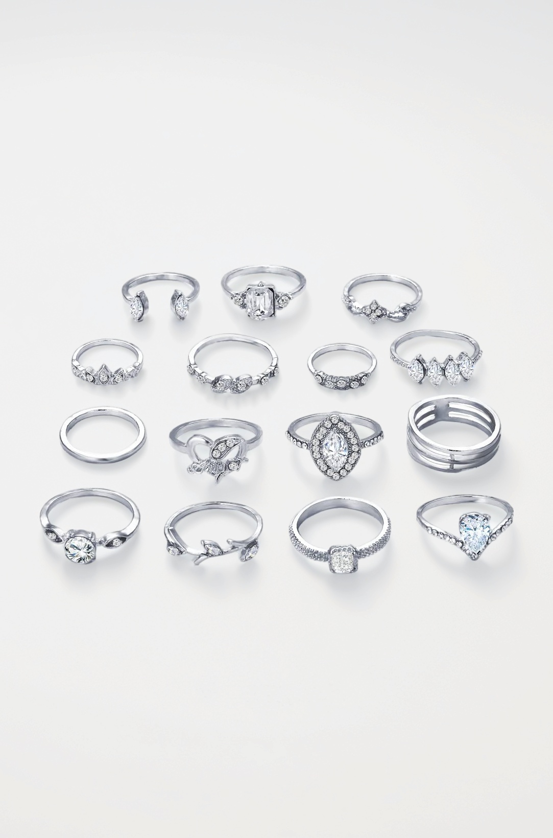 Latest Stylish Metal Boho Midi Finger Rings for Women and Girls - Set of 15 (D12962r), Silver