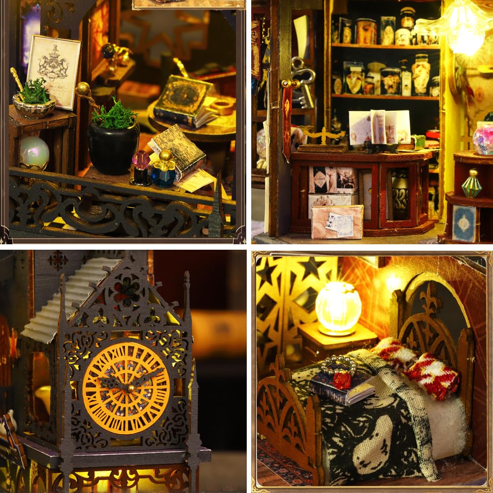 Domek Dla Lalek Miniaturowy Diy Rzemiosło Drewniane Magiczny Domek Dla Lalek Mini Zestaw Do Rękodzieła Mały Zestaw Do Budowania Domu Osłona Przeciwpyłowa Ruch Muzyczny