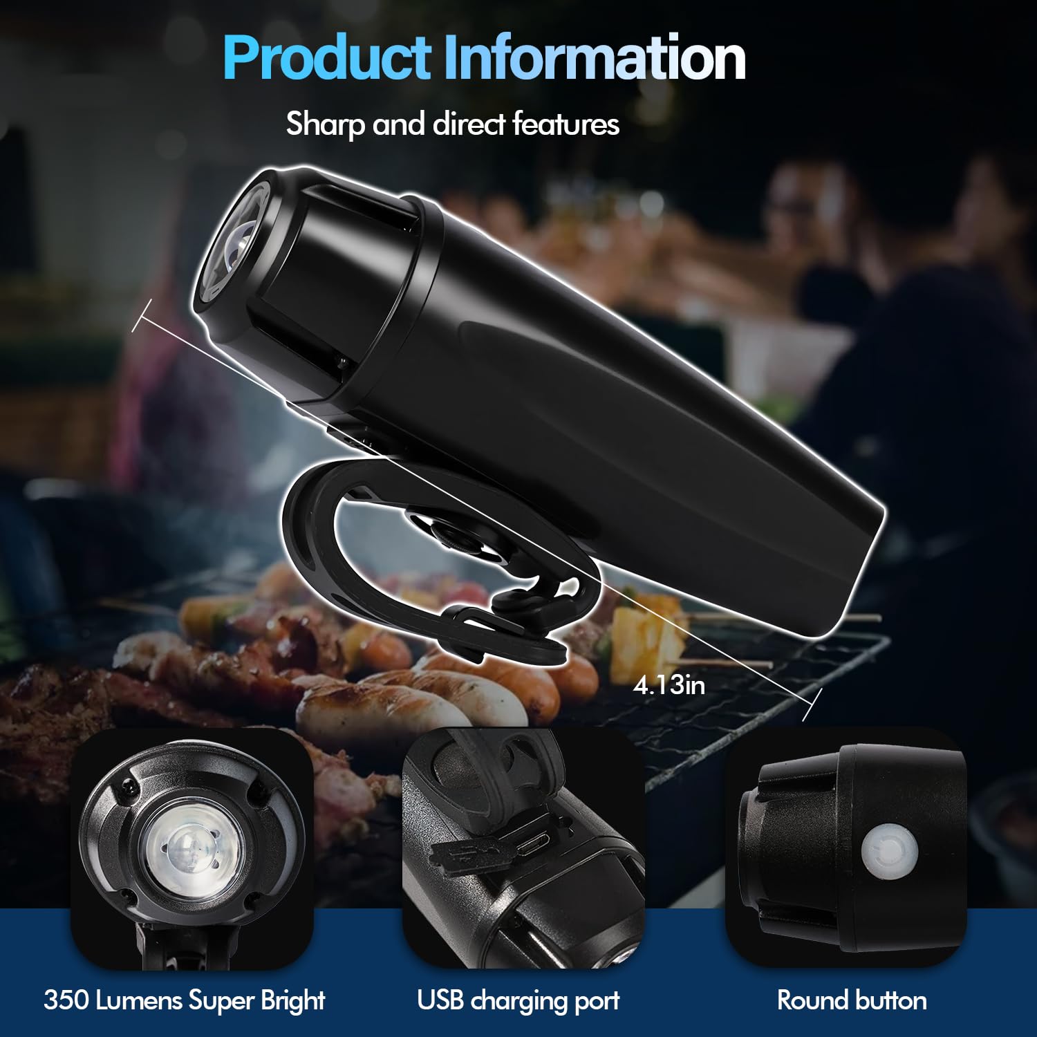 BBQ Grill Light, Multi-Functional Light for Large Green Egg Handle, Easy to Install, Grill Light Rechargeable Suitable for All Grills, Practical Outdoor Grill Light Accessory (A)