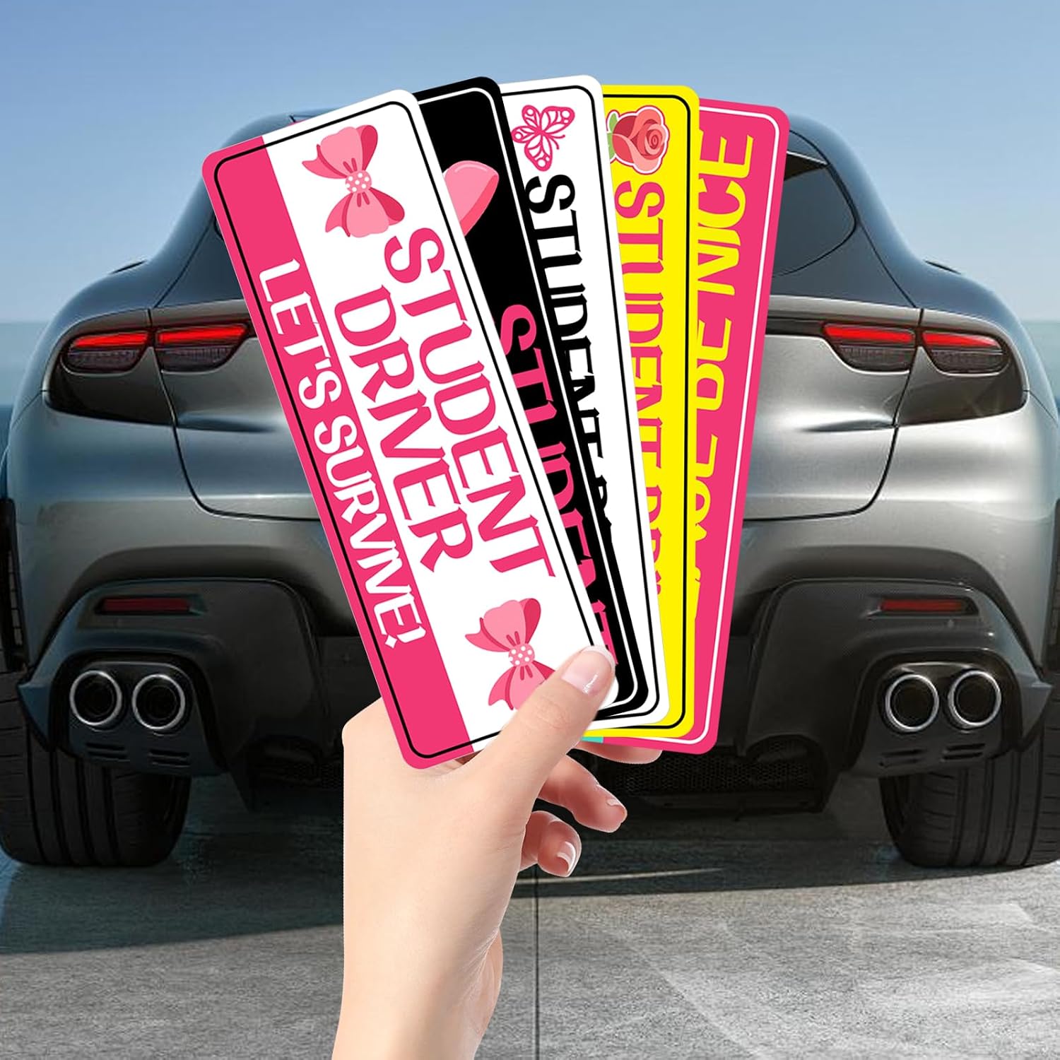 5Pcs Pink Rose High Heels Novice Driver Car Stickers, Beginner Magnet Supplies for Car Student Driver Sign, Lovely New Driver Sticker Supplies Suitable for Keeping a Safe Distance on the Road image 4