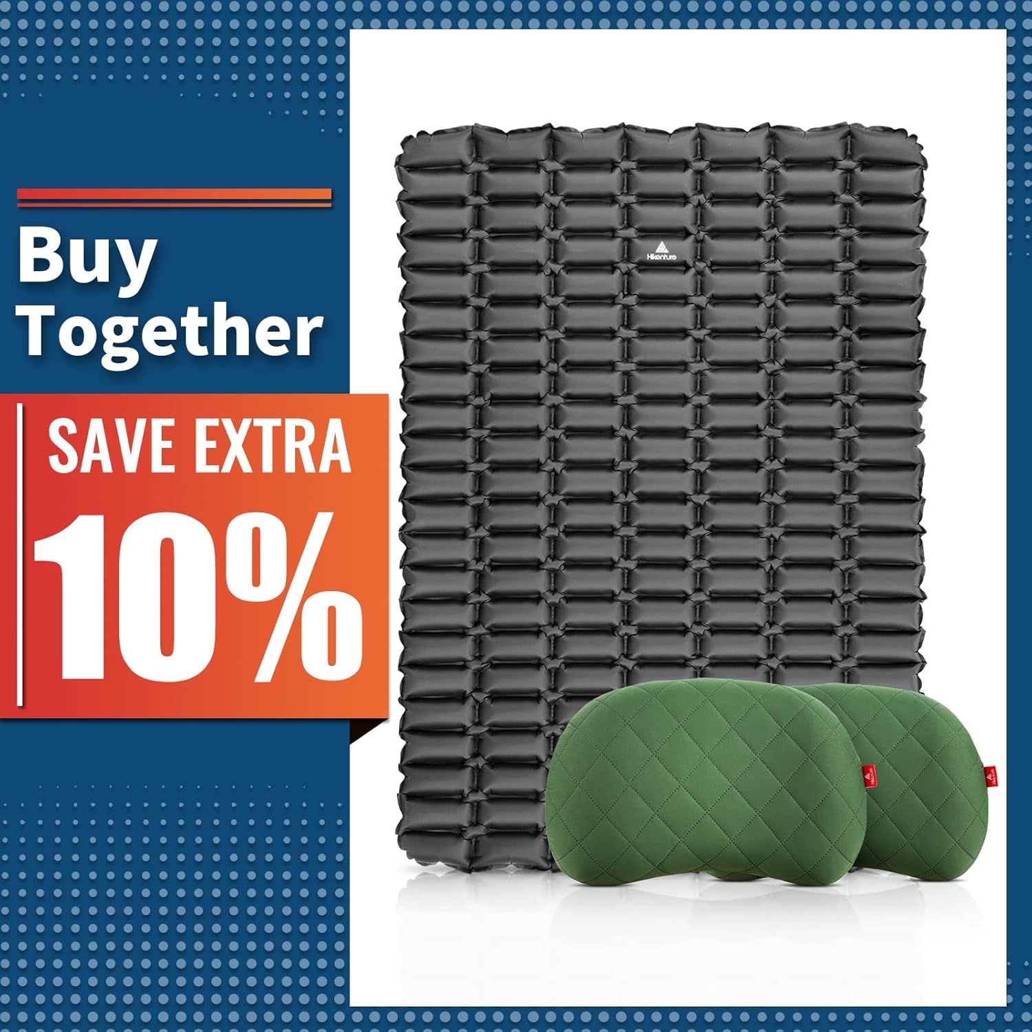 Hikenture 2 Inflatable Camping Pillow Green and Ultralight Double Sleeping Pad