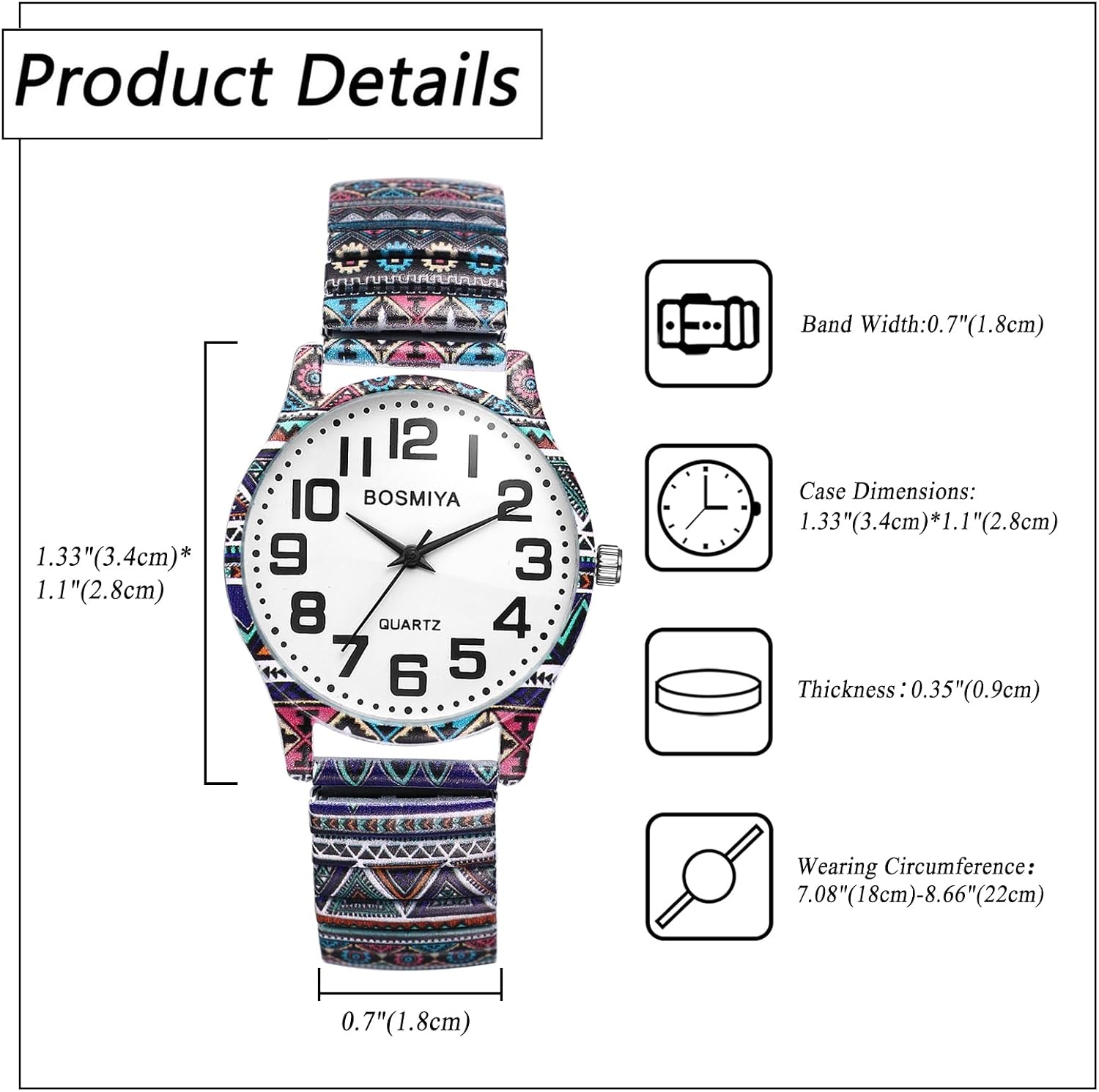 Avaner Women's Stretch Band Watches: Geometric Patterns Printed Elastic Strap Easy Reader Bangle Wrist Watches for Women Ladies