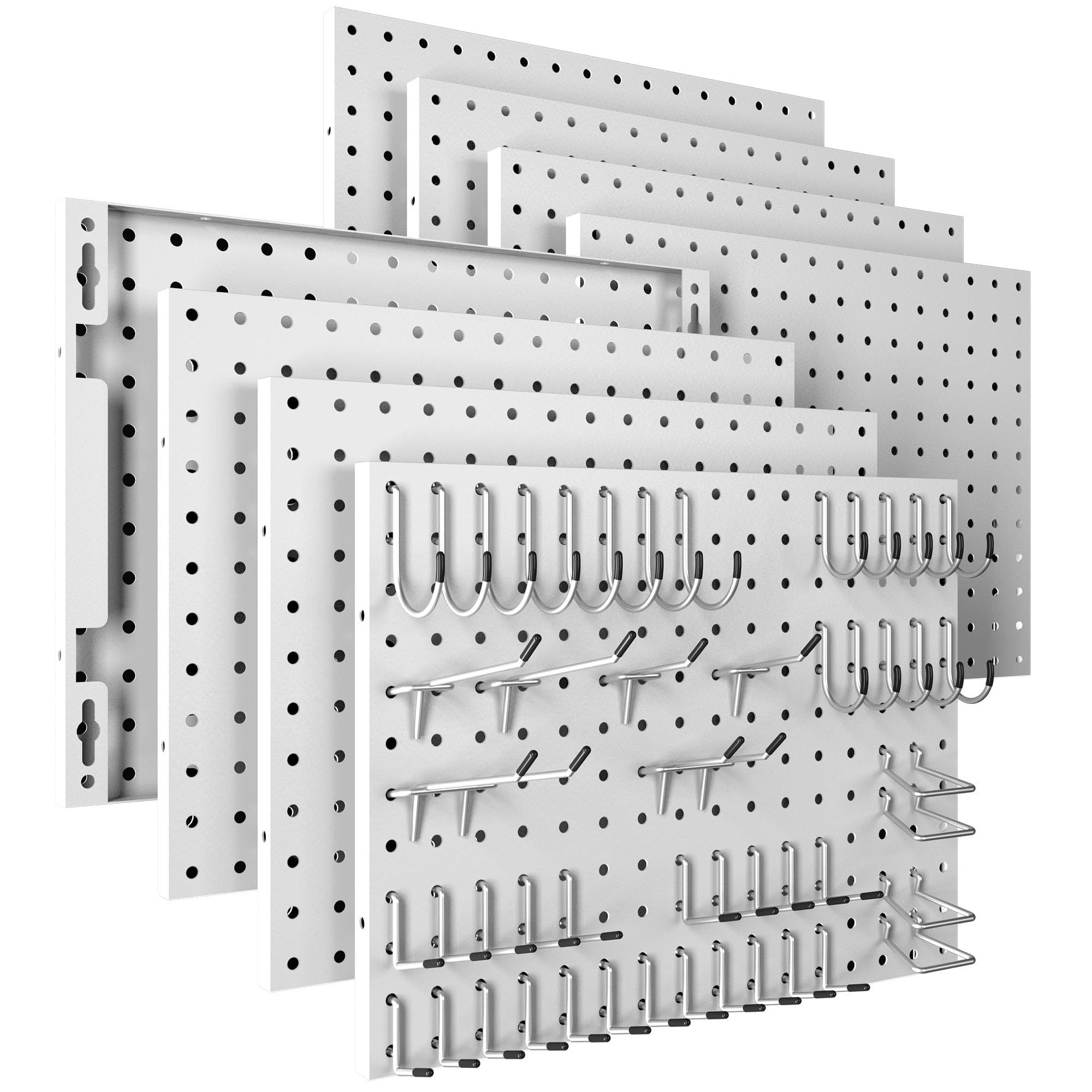 Spampur Peg Board, 8 Pack Metal Pegboard Panels with 50 Hooks, White Pegboards Wall Organizer, Peg Board for Walls Home, Garage Tool Storage, Office