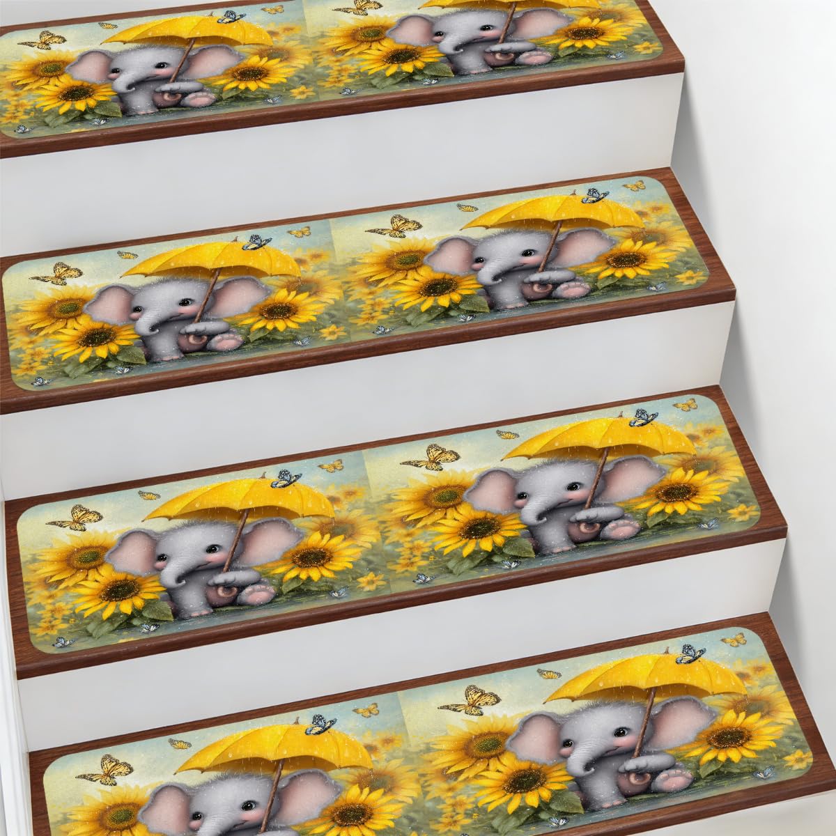 Alfombras para escaleras de 7.8x30 protectores antideslizantes de girasoles