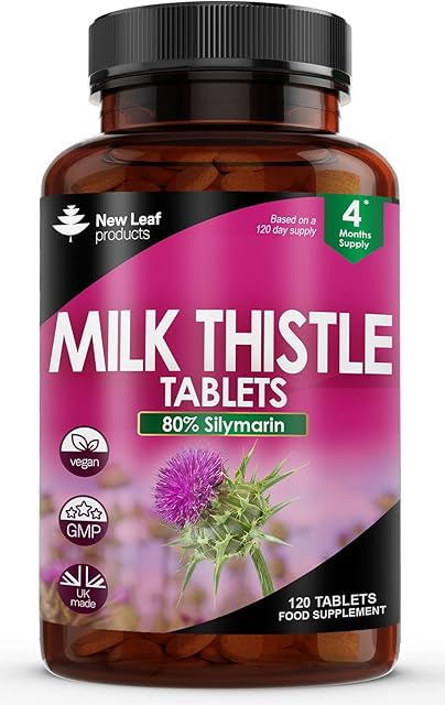 Milk Thistle Tablets - 80% Silymarin High Strength - 120 Tablets (1 per Serving) 4 Months - Milk Thistle Supplements - Vegan, GMO-Free, Gluten-Free, Made in The UK, Food Supplement