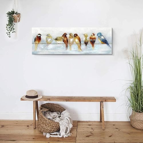 Miniatura 6 de ARTISTIC PATH Lienzo abstracto de pájaros para pared, diseño de pájaros coloridos en alambre, pintura de gorrión, obra de arte para sala de estar