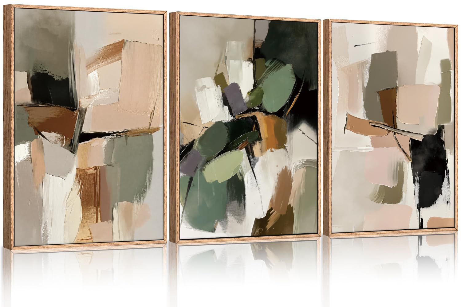Ausril Large Abstract Green Gray Pastel Framed Canvas Wall Art,Neutral Landscape Wall Decor,Modern Watercolor Lake Artwork,Beige Textured Illustrations Art for Living Room,Bedroom,Office- 16"x24"x3 — view 12
