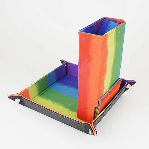 Miniatura 7 de FanRoll - Torre de dados plegable acuarela arco iris, juego de rol, accesorios de dados para Calabozos y Dragones