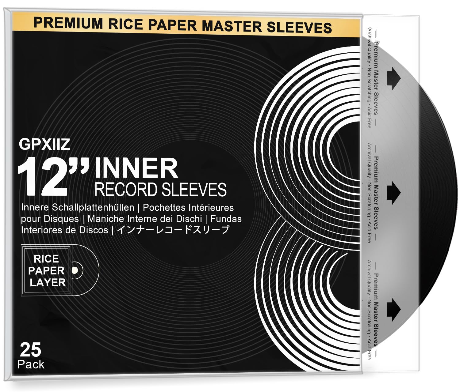 GPXIIZ 25x Anti Static Vinyl Inner Sleeves 12 Inch, Premium HDPE Rice Paper Vinyl Record Sleeves, Archival Quality 3 Layer Protective Plastic LP Covers for 12" Record