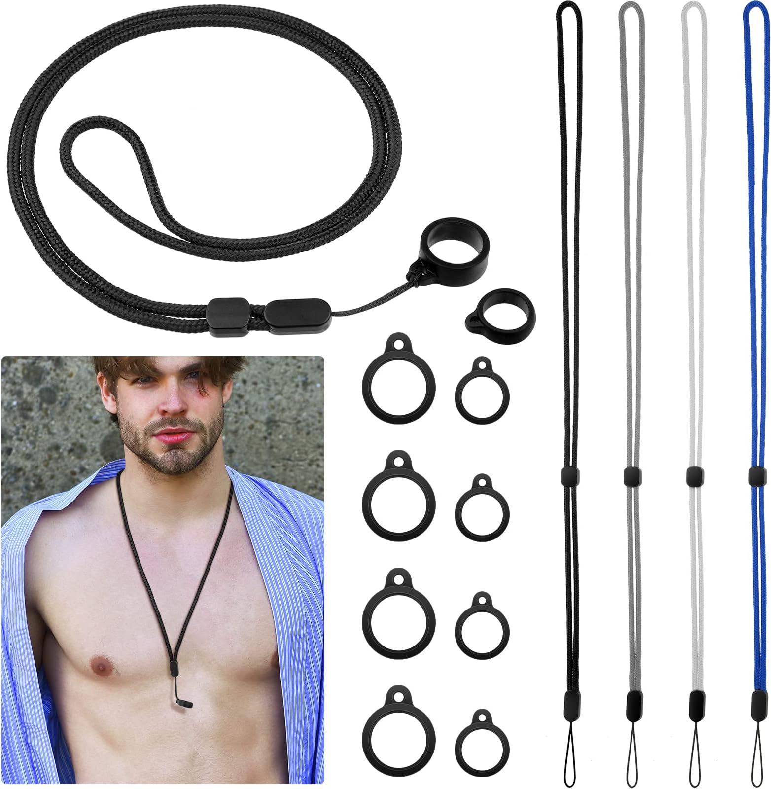 4 Colors Peritoneal Dialysis Transfer Set Adjustable Lanyard with Release Buckle Detachable Secure PD Peritoneal Dialysis Accessories with 2 Sizes 8 Silicone Rings