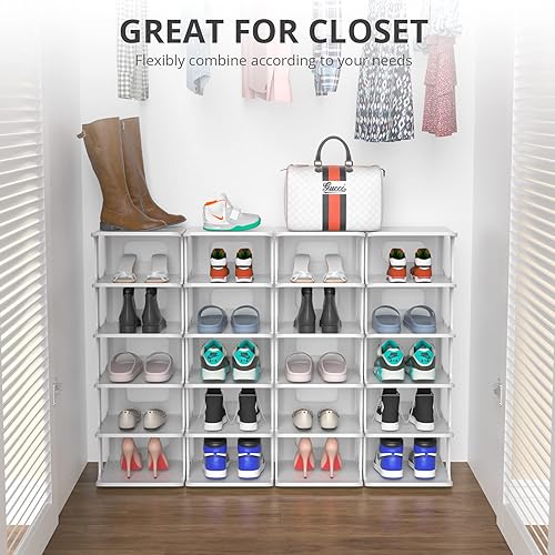 Miniatura 3 de ZOINLIY Organizador de zapatos apilable para armario, zapatero pequeño para entrada, dormitorio, dormitorio, estante de zapatos independiente, cubo