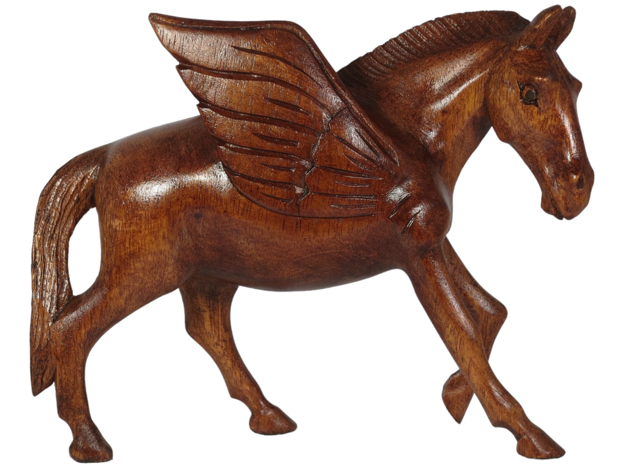 Brave Wings Hand Carved Wooden Horse ~ Pegasus Horse 21Cm Long ~ Ornament Sculpture Figurine Statue Unique Table Decoration Home Decor ~ 5061