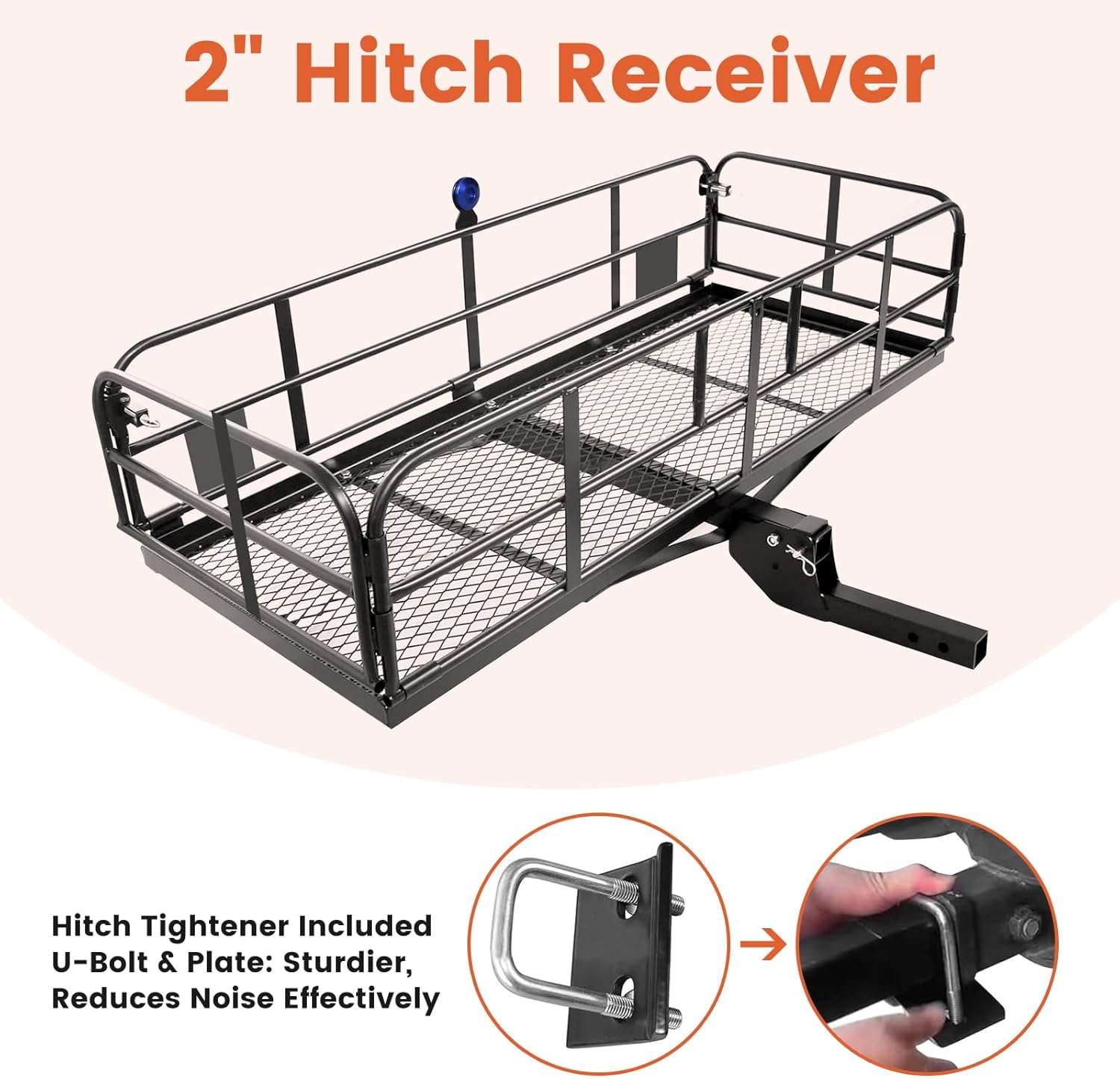 500 Lbs Folding Hitch Mount Cargo Carrier, 60" X 24" X 14" Trailer Trailer Rack Fits 2" Receiver, Heavy Duty Hitch Cargo Rear Luggage Basket for Car SUV Camping Traveling