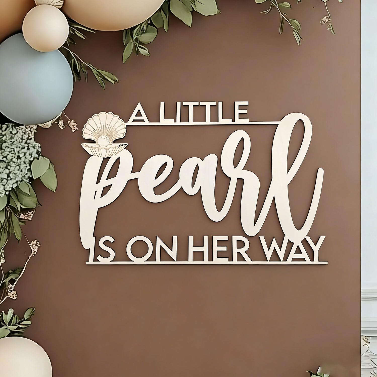 A Little Pearl is on The Way Wooden Sign for Backdrop,Seashell Baby Shower Decorations for Gender Reveal Party Decorations Supplies Photo Booth Props image 2