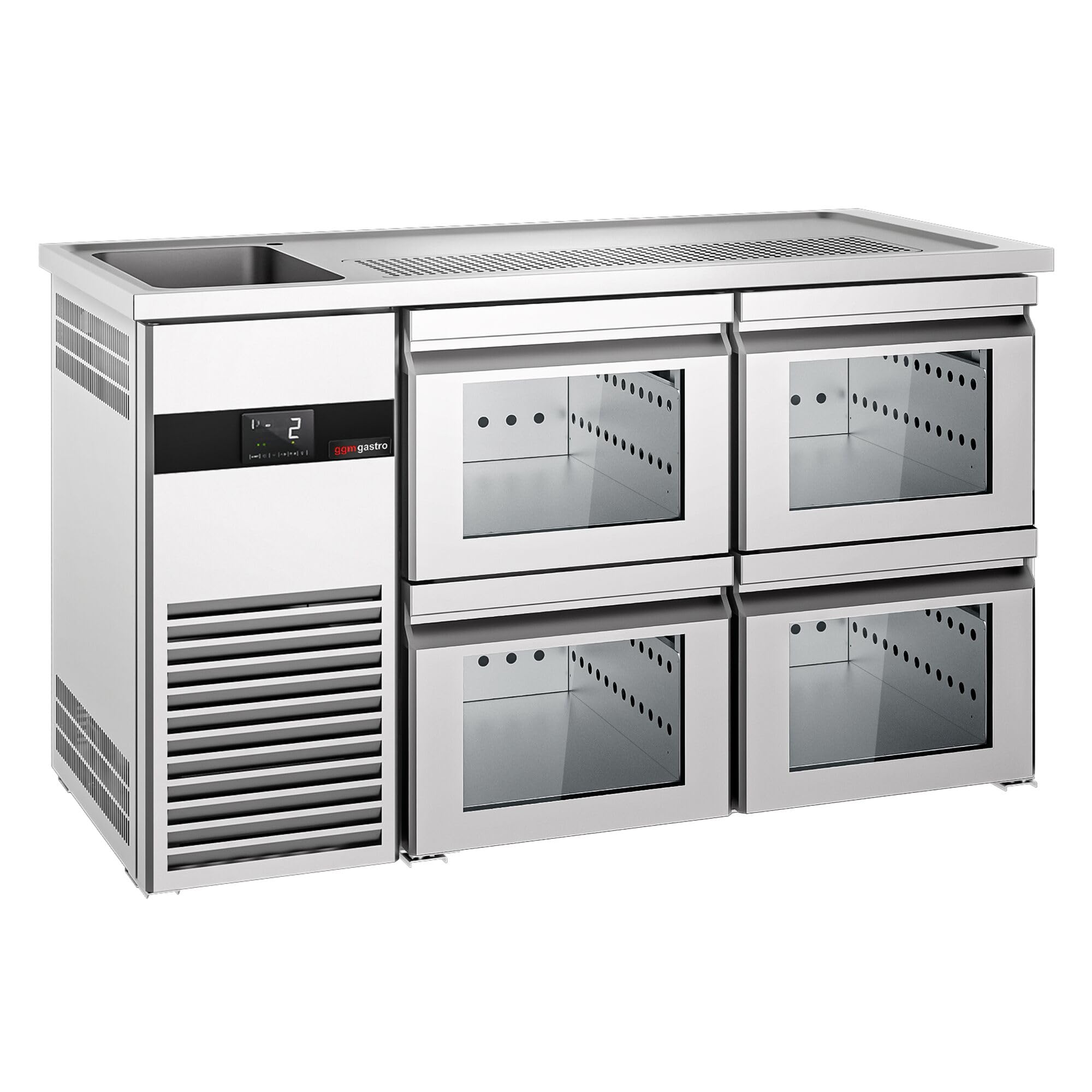 GGM Gastro | BLF157D#2#SG12 | Biertheke PREMIUM - 1550x700mm - 4 Glasschubladen