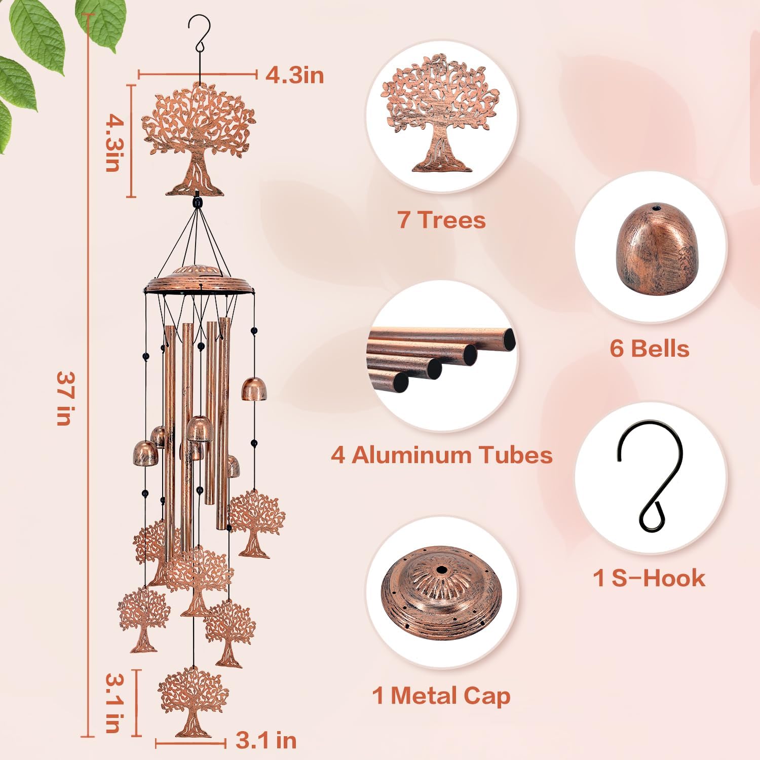 Tree of Life Wind Chimes for Outside,Tree of Life Gifts for Women/Men/Sympathy Gift/Memorial Gifts/Birthday Festival Metal windchimes Outdoors/Indoors,Patio,Garden Decor,Home,Yard