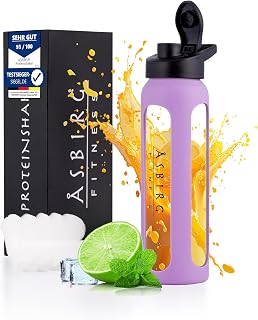 Asbirg Fitness - Coctelera de proteínas de cristal, con bola en espiral, color lila pastel