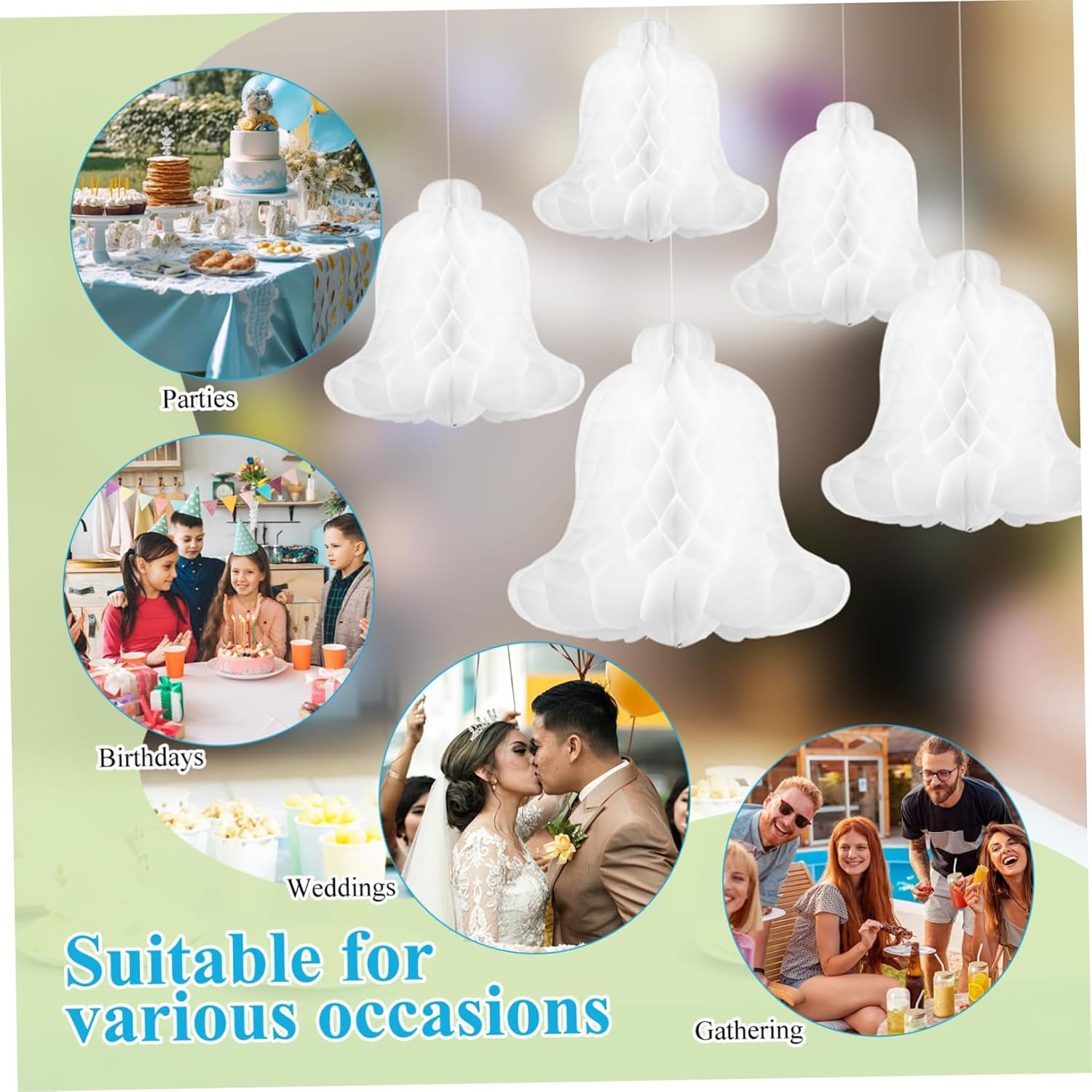 5pcs Paper Honeycomb Bells Elegant Hanging Decorations for Christmas Weddings and Parties Eye-catching Bells Versatile Use and Reusable Design