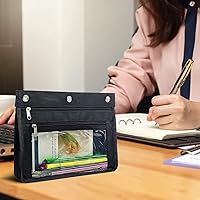 Vista 7 de YoeeJob 1 Pack Pencil Pouch for 3 Ring Binder, Expandable Binder Pouches with Zipper, Large Capacity Pen Holder Case with Clear Window School Class