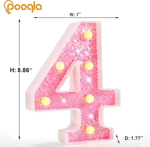 Miniatura 95 de Pooqla - Luz de números con iluminación LED rosa, funciona con pilas, con brillantina, para decoración de fiestas de cumpleaños y hogar Blanco cálido
