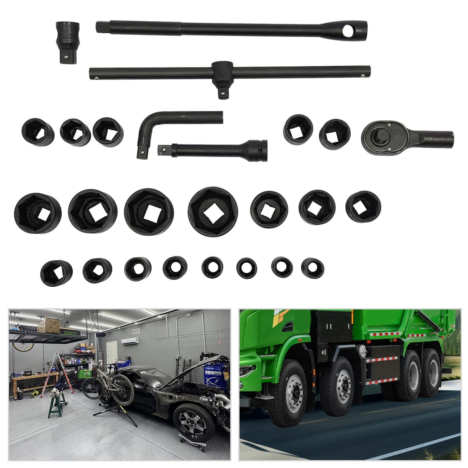 Juego de llaves de vaso profesionales de 3/4 pulgadas y 1 pulgada 21-65 mm para reparación de coches o dispositivos mecánicos