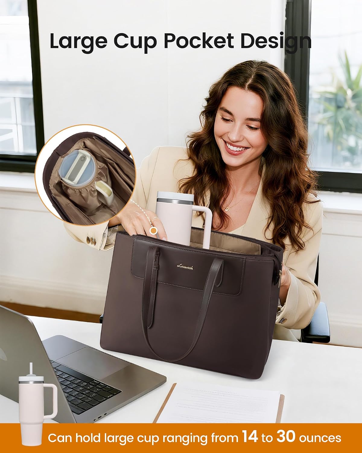 LOVEVOOK Laptop Tote Bag for Women 15.6 Inch, Water-Resistant Work Tote Bag Large Capacity Computer Bag Briefcase Handbag thumbnail