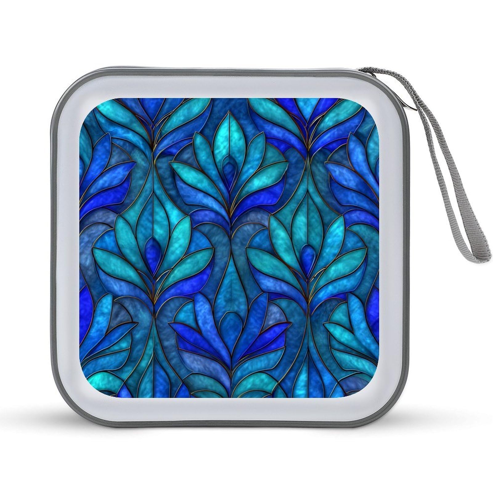 Jubonexis Blue Stained Glass Plants CD Case DVD Storage Case Portable for Car Home Travel